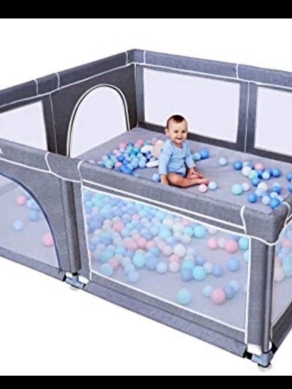 Gray Portable Baby Playpen with Mesh Panels - Kids Toys